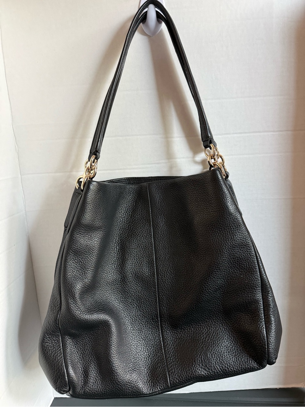 Coach Black Pebbled Leather Shoulder Bag with Gold Hardware